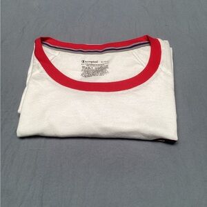 Champion White Tee with Red Accents.  64